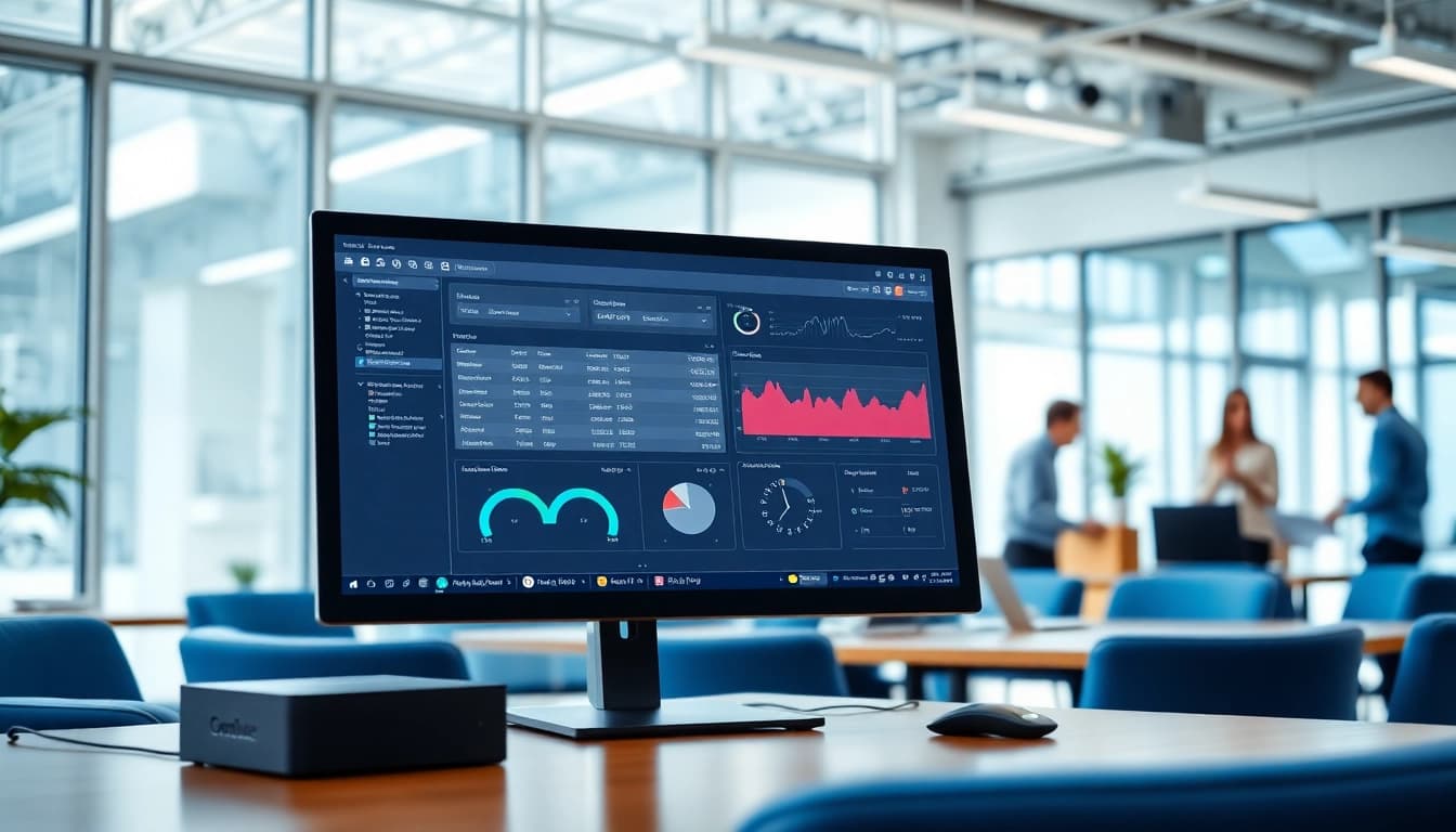 Visualisierung eines Order Entry Systems in einer modernen Büroumgebung mit Teamarbeit.