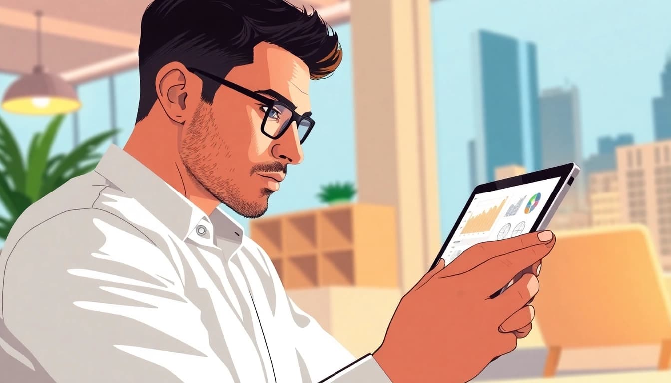 Analyze real estate analytics with a professional reviewing graphs and data on a digital tablet.