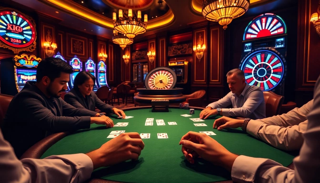 High-stakes poker action at KJC COM casino tables, showcasing excitement and sophistication.