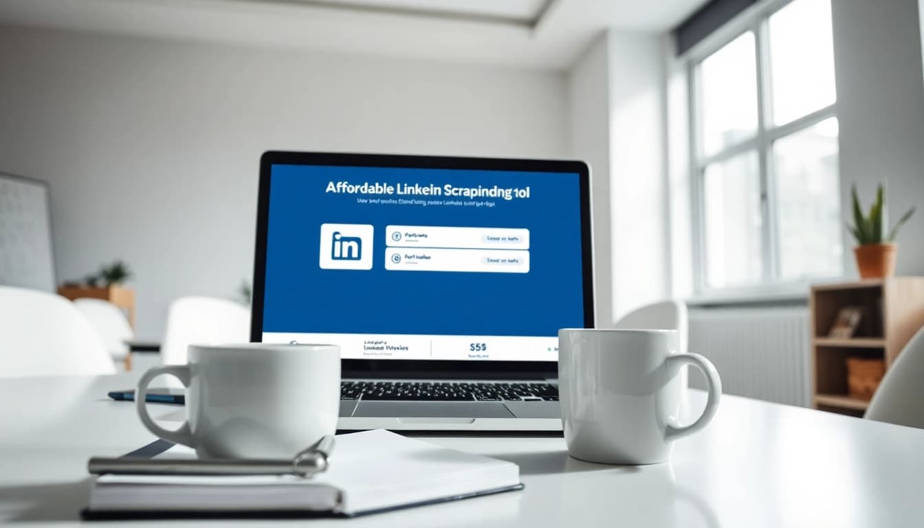 Utilizing an affordable LinkedIn scraping tool in a modern workspace environment, showcasing efficiency.