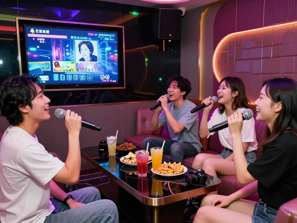 장식과 음료로 활기찬 분위기를 자랑하는 www.3no.org/bupyeong의 생동감 넘치는 노래방 경험.