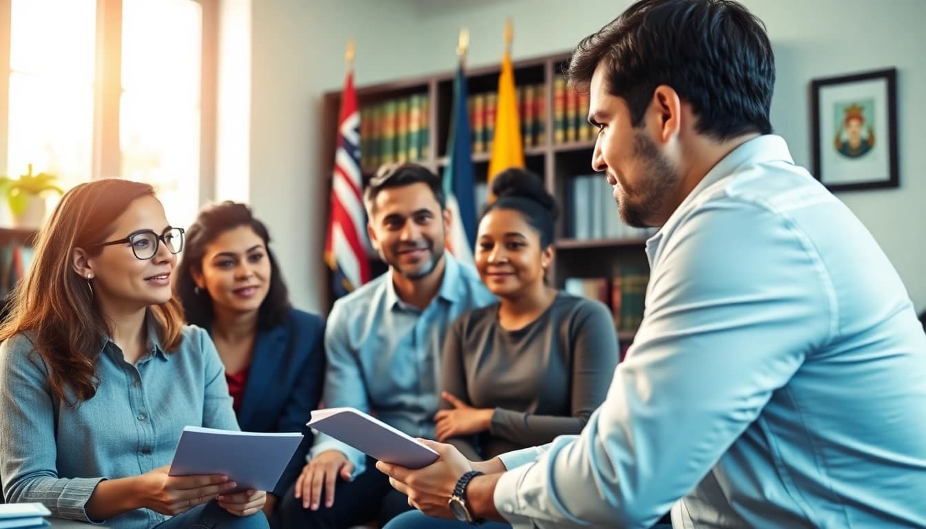 Virginia Immigration Lawyers providing legal counsel to a diverse family in an inviting office setting.