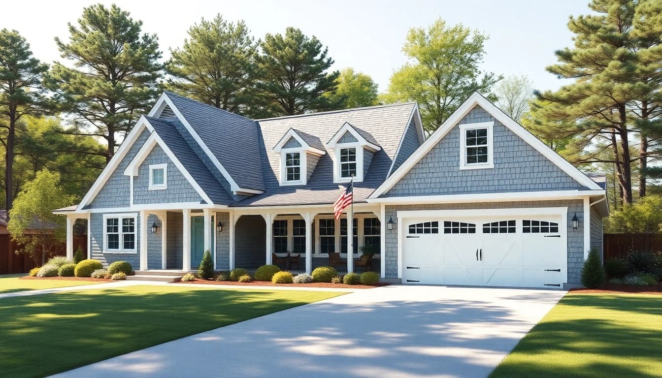 Beautiful cape cod home with spacious attached garage and lush landscaping.