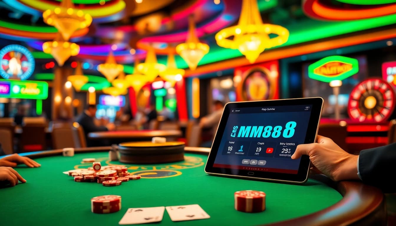 Experience the excitement of winning at tables featured on https://mm88.directory/ with vibrant neon lights and players.