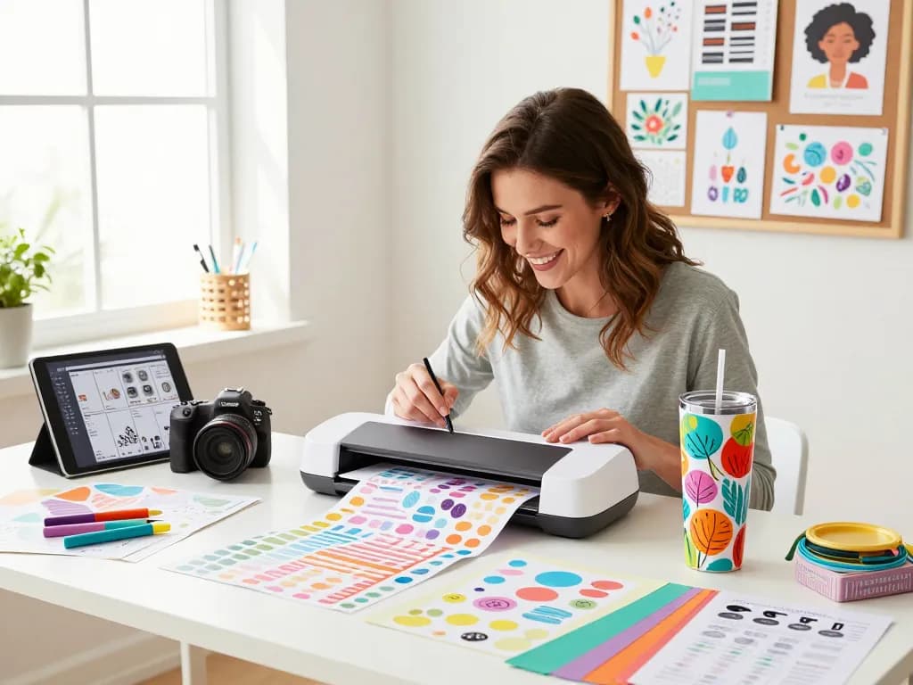 Crafting with cricut svg bundle at a vibrant workspace with colorful designs.