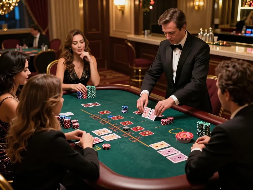 Players at a blackjack table enjoying a vibrant gaming experience at ATQ casino.