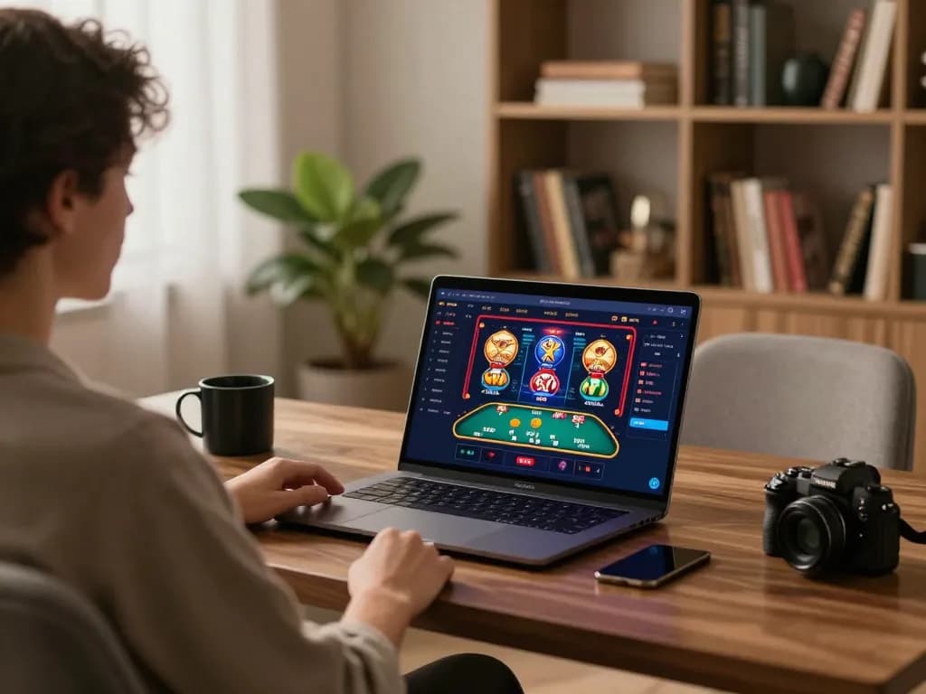 Engaging online casino gaming setup featuring giường bệnh nhân style poker on a laptop, creating a cozy atmosphere.