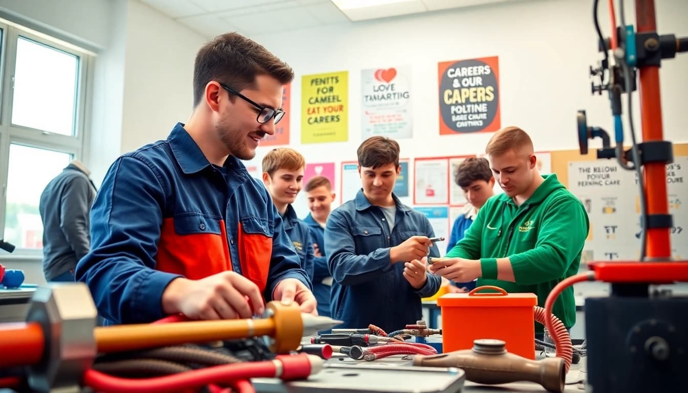 Active students training in hawaii trade schools for electrical and plumbing careers.