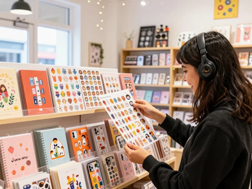 Custom stickers displayed in a vibrant craft store, showcasing creativity and personalization.