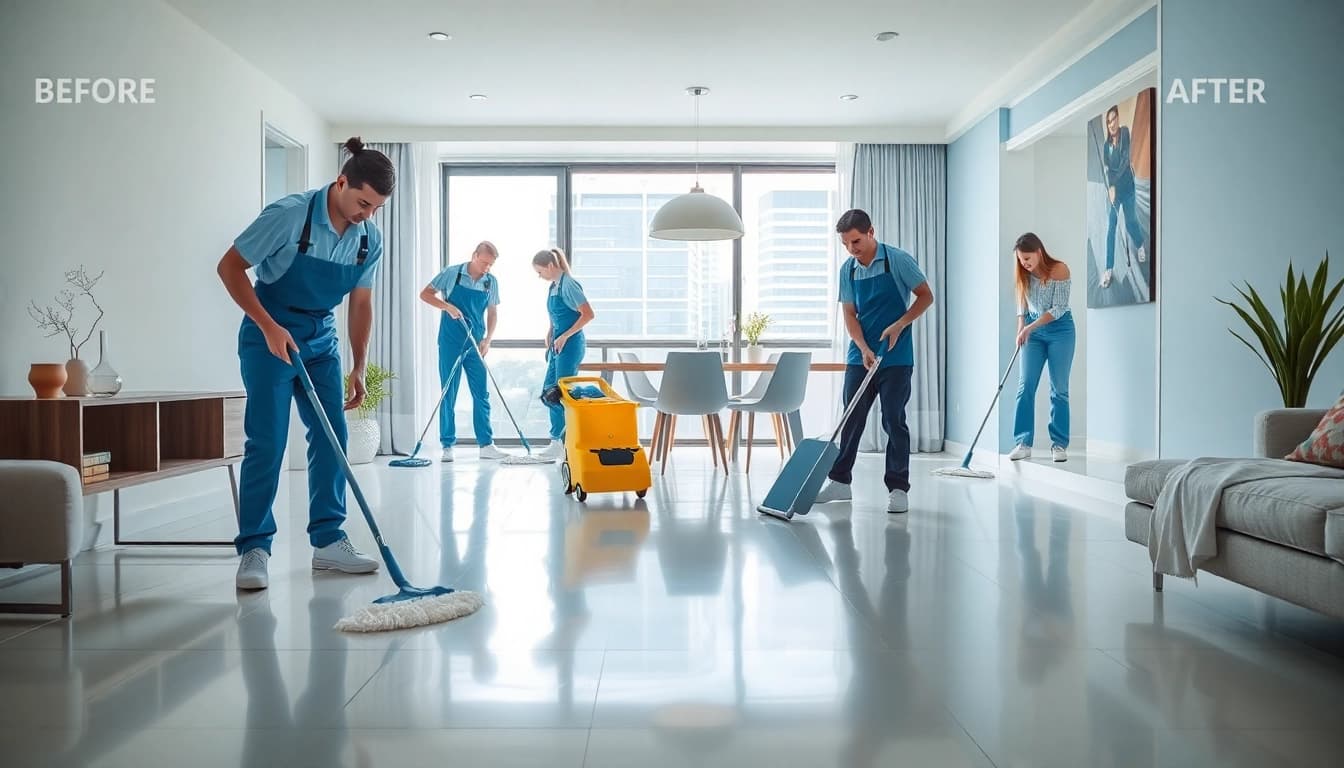 Bond cleaning Brisbane team thoroughly cleaning an apartment, demonstrating professionalism and attention to detail.