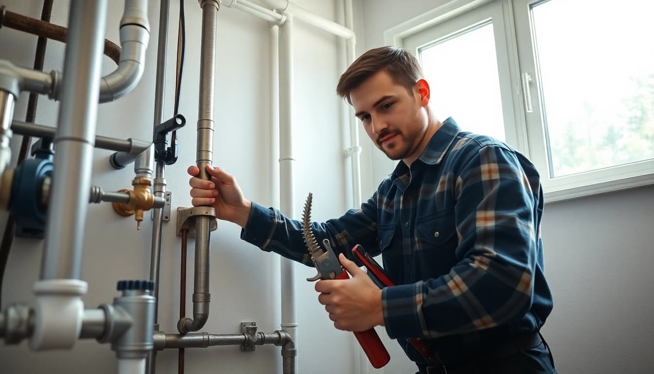 Skilled plumbers knightdale working on a residential plumbing repair with tools in hand.