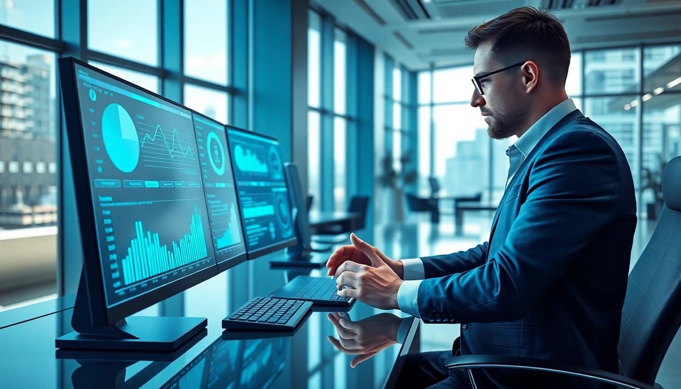 Visual representation of Core Banking Integration for Lending Platforms in a modern office setting with a digital banker.