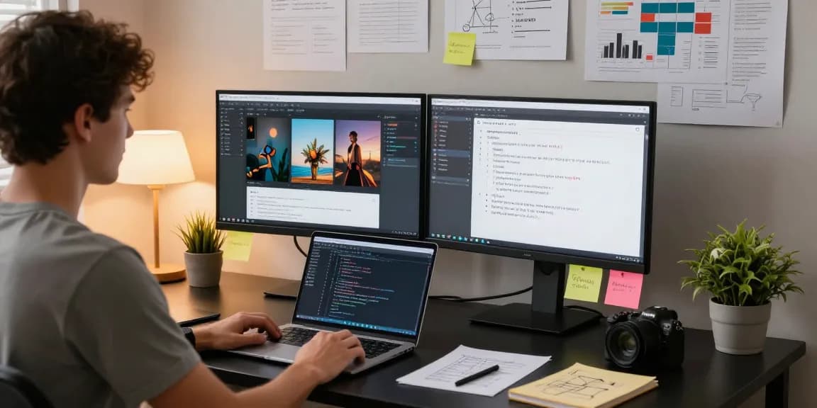 Generate detailed ai prompt images from any uploaded visual, showcasing a creative workspace.