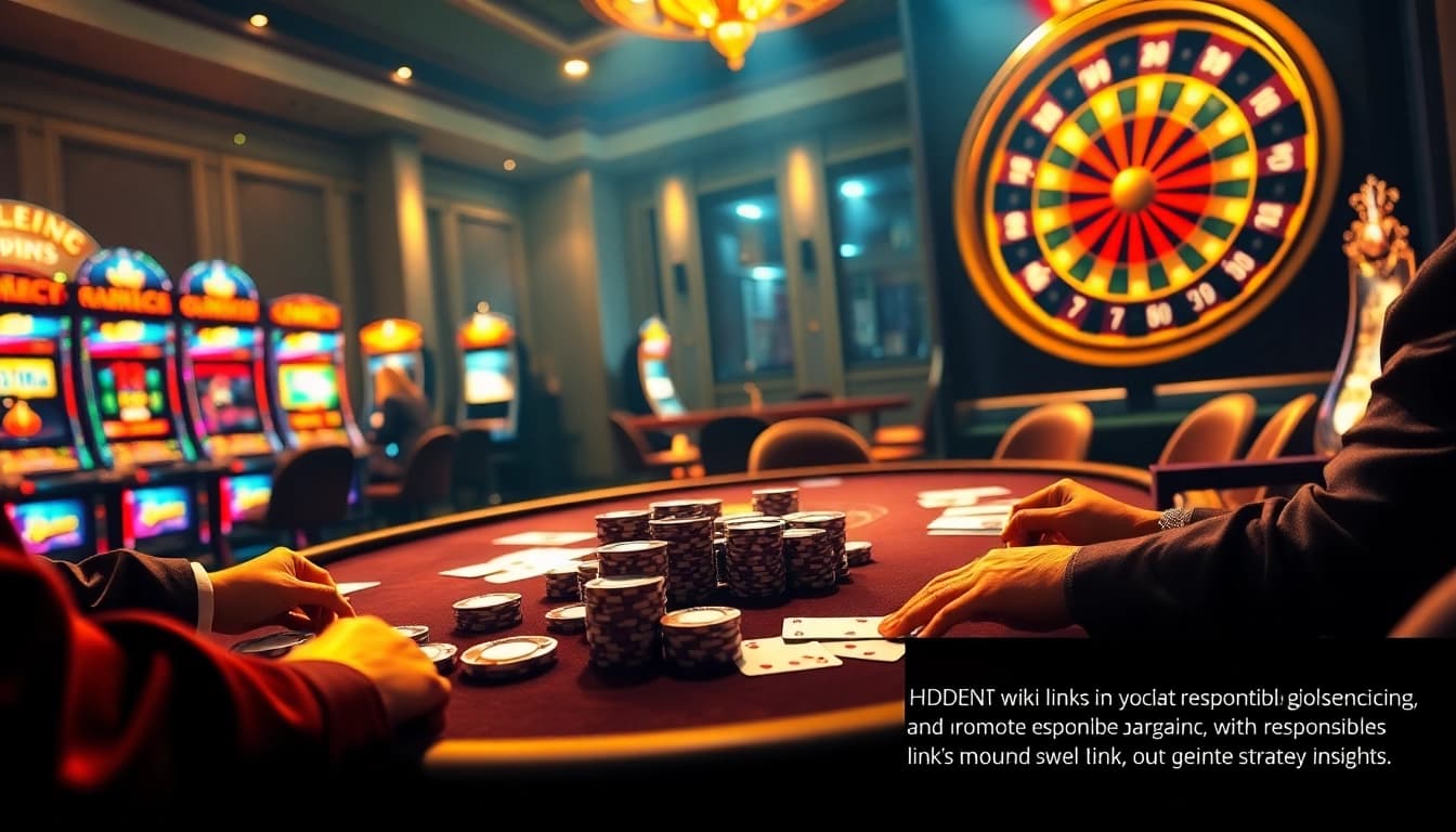 Engage with gambling strategies using hidden wiki links at a luxurious poker table featuring elegant cards and chips.