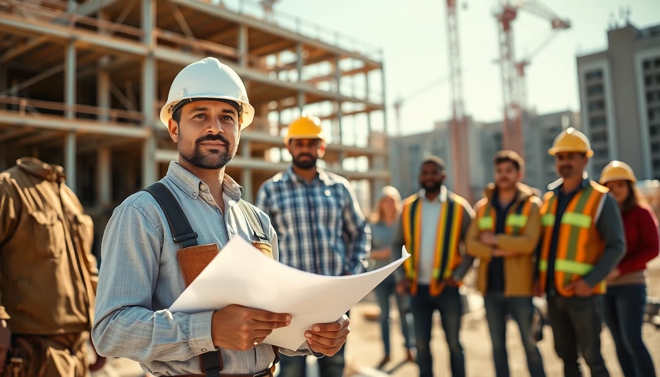New Jersey General Contractor overseeing a diverse team on a construction site.