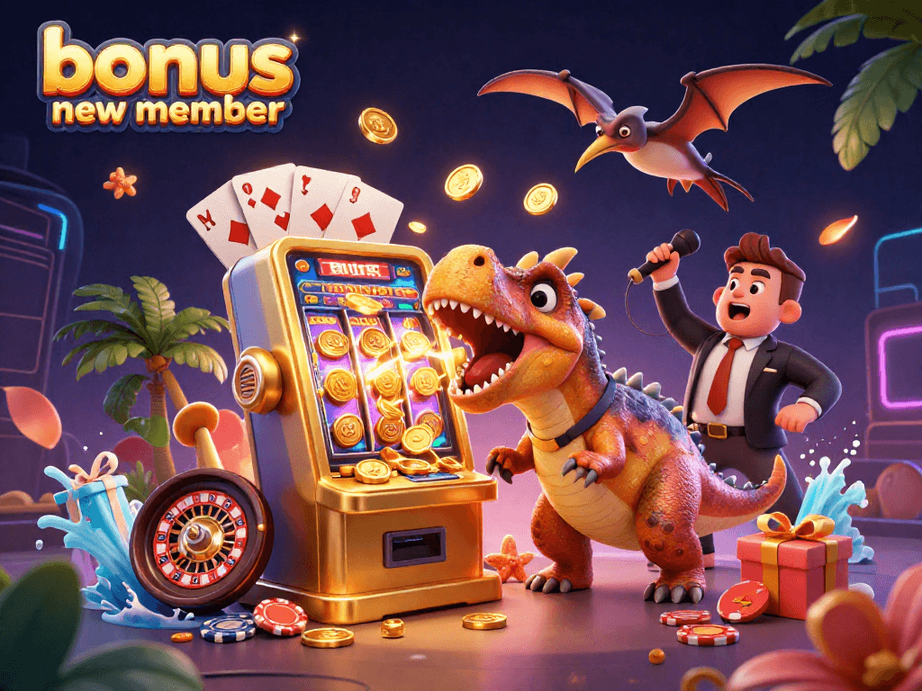 Engage in winning strategies with the bonus new member ticket at the animated casino scene.