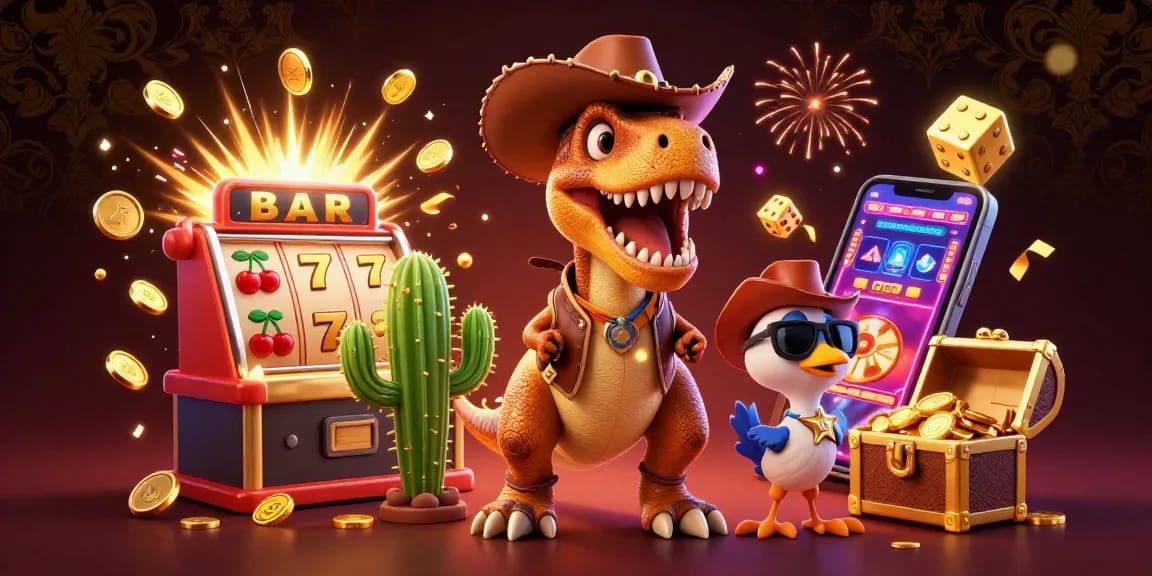Menangkan jackpot di situs slot gacor dengan karakter kartun dinosaurus dan mesin slot 3D yang meledak.