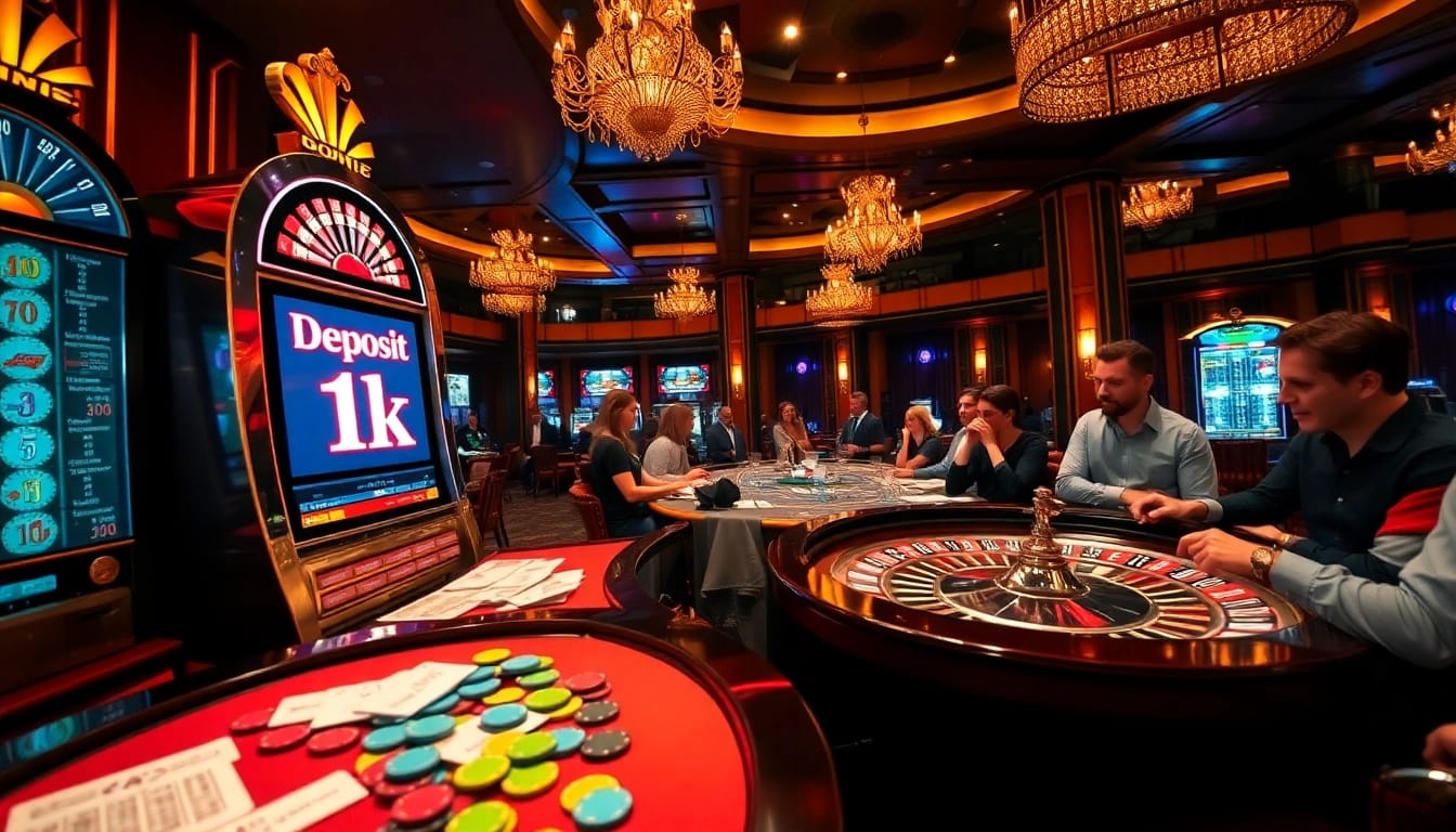 Exciting slot machine scene at a casino highlighting slot deposit 1k promotions.
