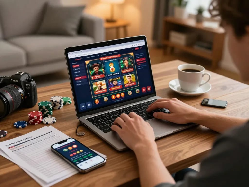Engaged player strategizing with Keonhacai on their laptop during an online casino session.