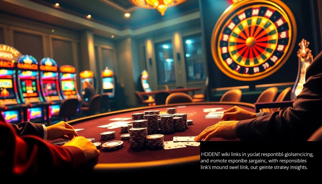 Engage with gambling strategies using hidden wiki links at a luxurious poker table featuring elegant cards and chips.