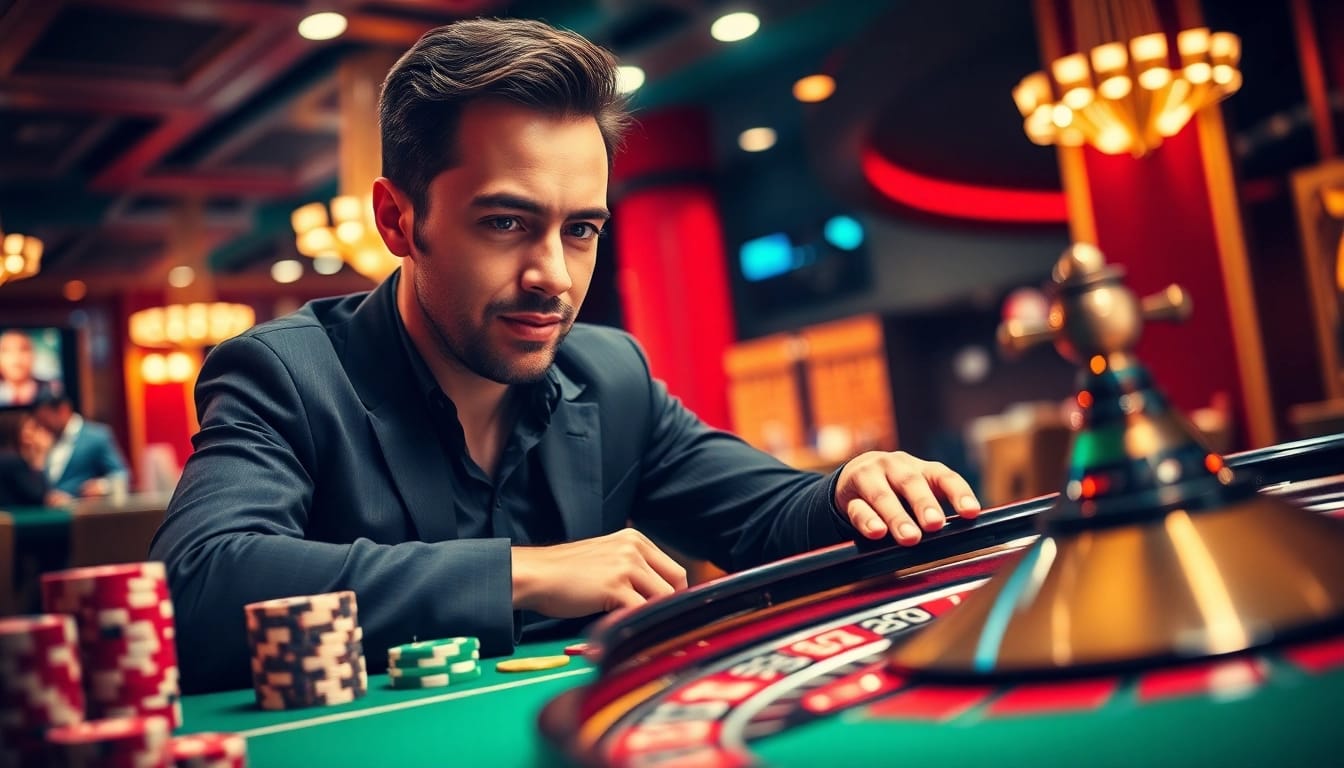 Permainan seru MABAR88 di meja roulette dengan pemain bersemangat.