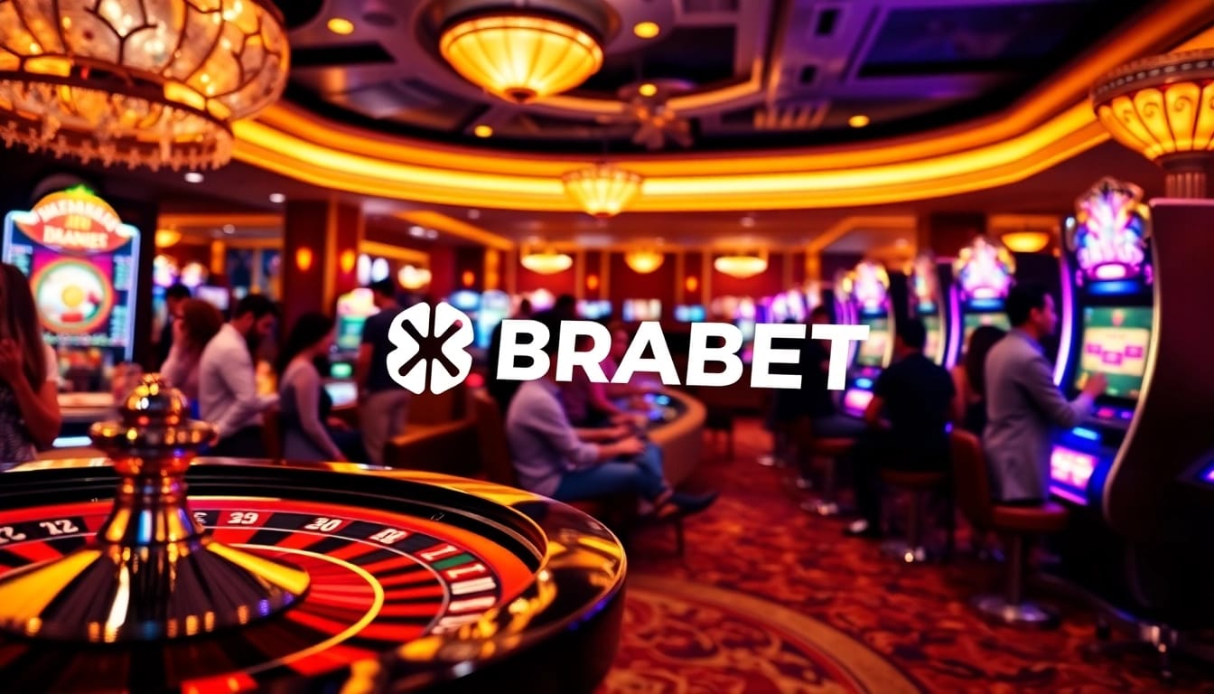 BRABET casino players enjoying a thrilling gaming experience with roulette and slot machines.