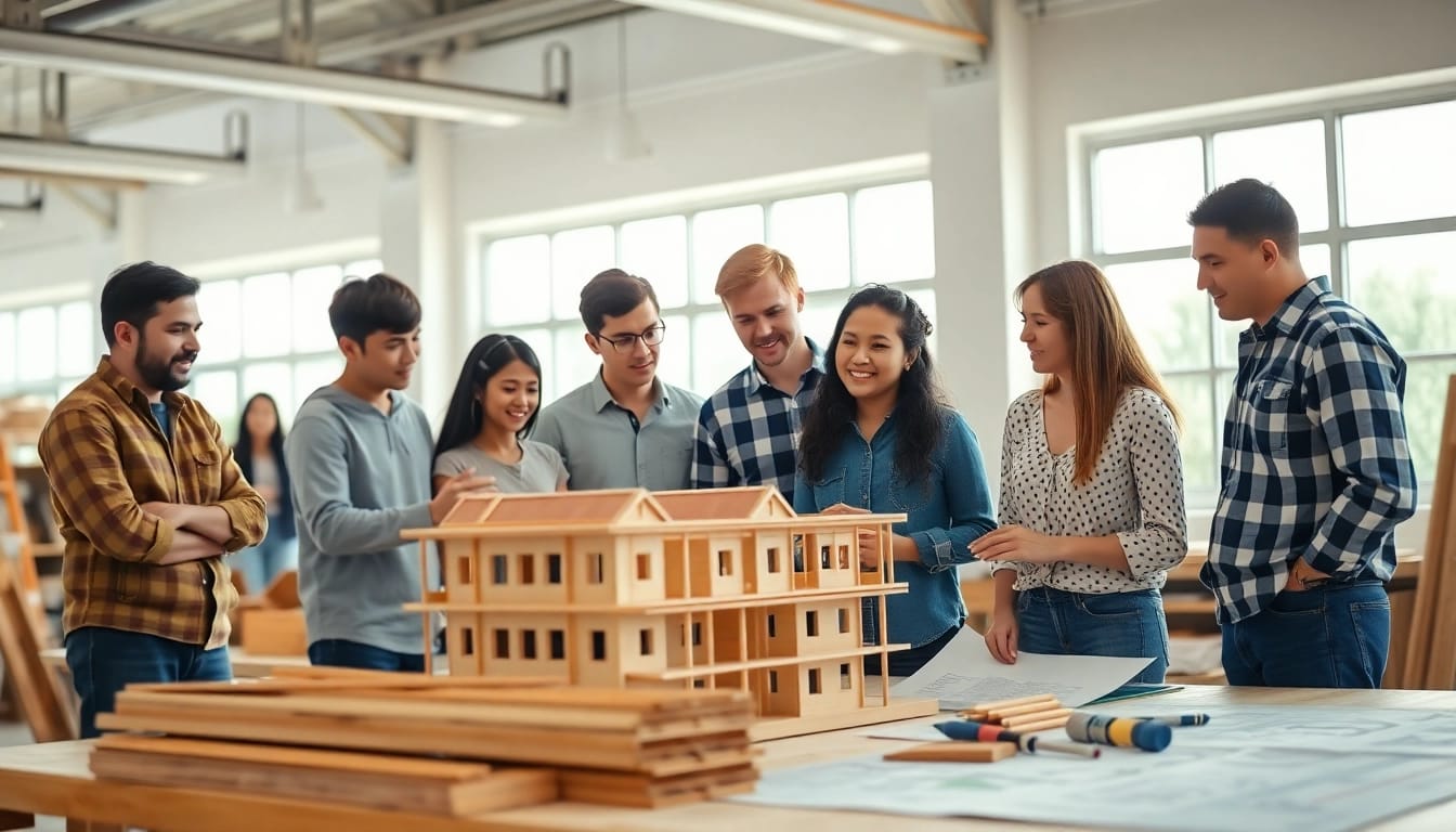 Engaging construction education workshop with students actively participating.