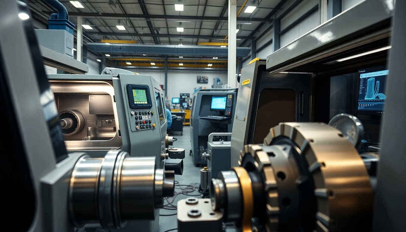 Precision machining at a custom part manufacturer showcasing advanced CNC lathe operations.