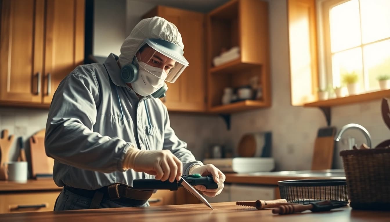 Inspecting bugs in kitchen exterminator tools in a bright kitchen environment