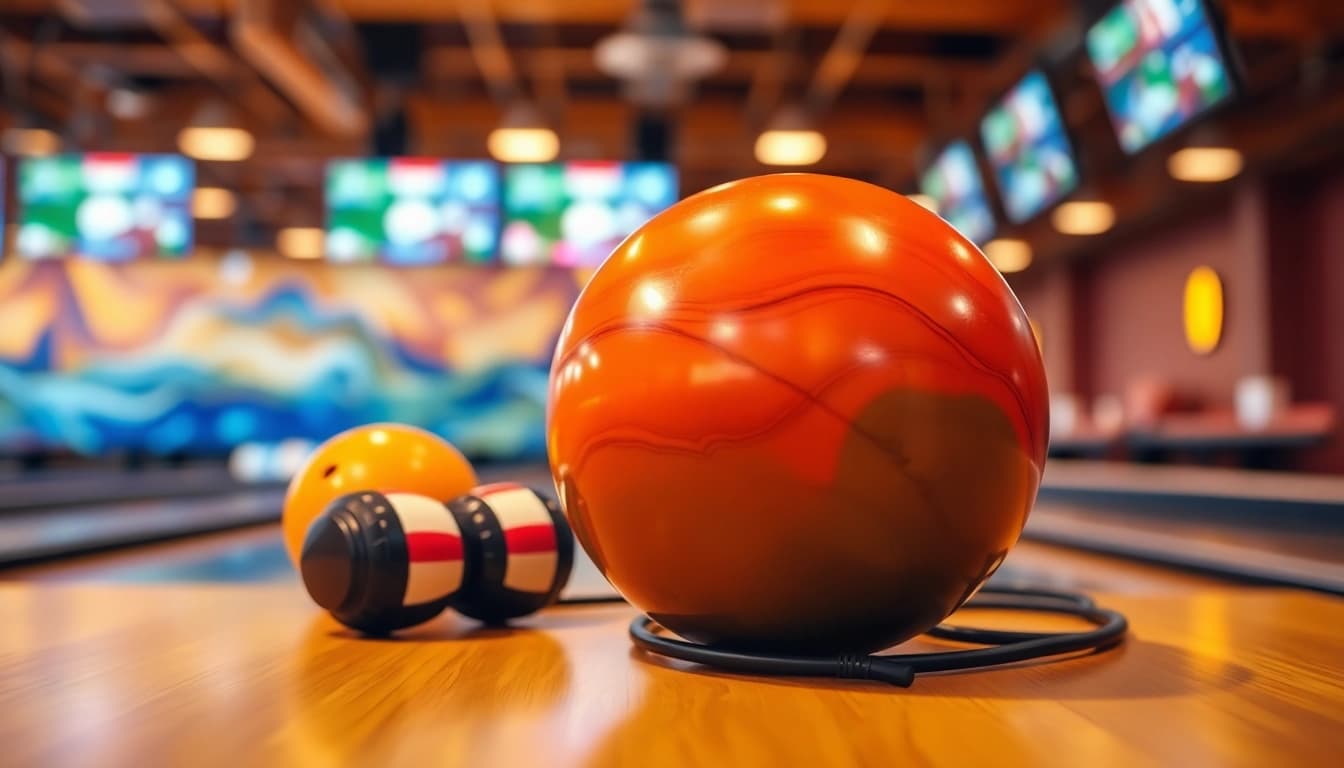 Refurbished used bowling equipment including a bowling ball and accessories for sale.