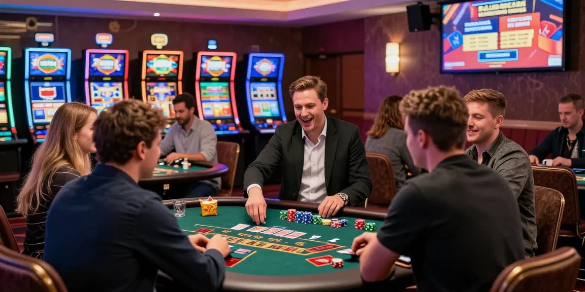 Explore the excitement of credit card gaming at UK casinos with this vibrant scene featuring players engaging with live dealers and enjoying bonuses at https://iis.org.uk.