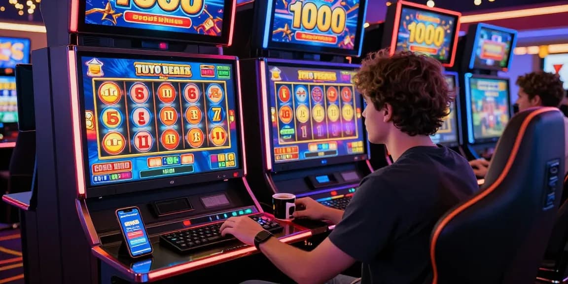 Engaged player enjoying slot deposit 1000 games at a vibrant online casino.