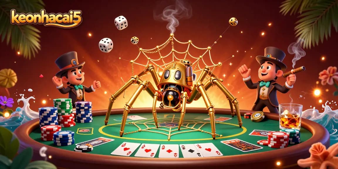 Catch thrilling action in keonhacai5 with a whimsical steampunk atmosphere and vibrant poker table.