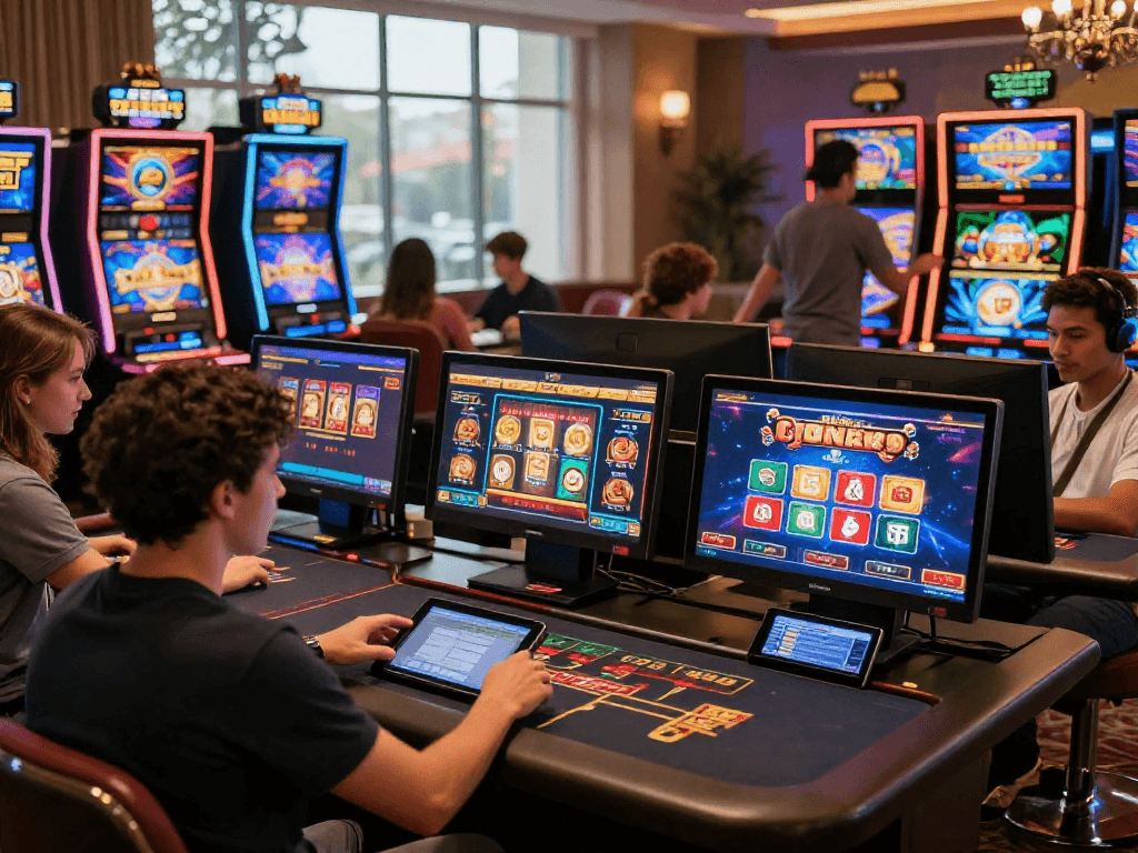 Engaged players enjoying their experience at online euro casinos with vibrant graphics and immersive gaming.