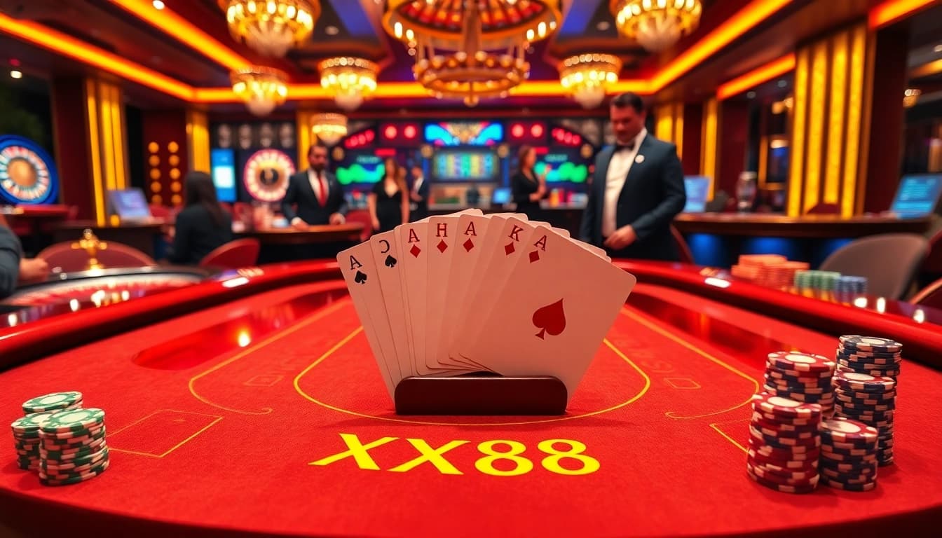 Experience the luxury of XX88 with thrilling baccarat action and vibrant casino visuals.