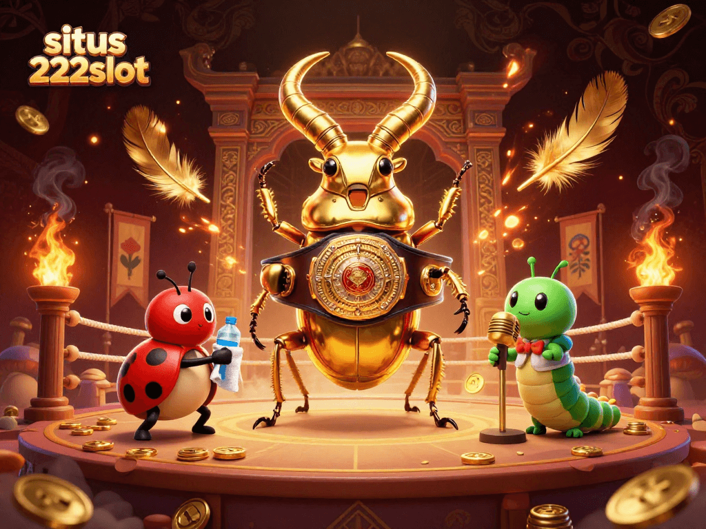 Permainan slot seru di situs 222slot, dengan karakter dalam arena bertarung yang megah.