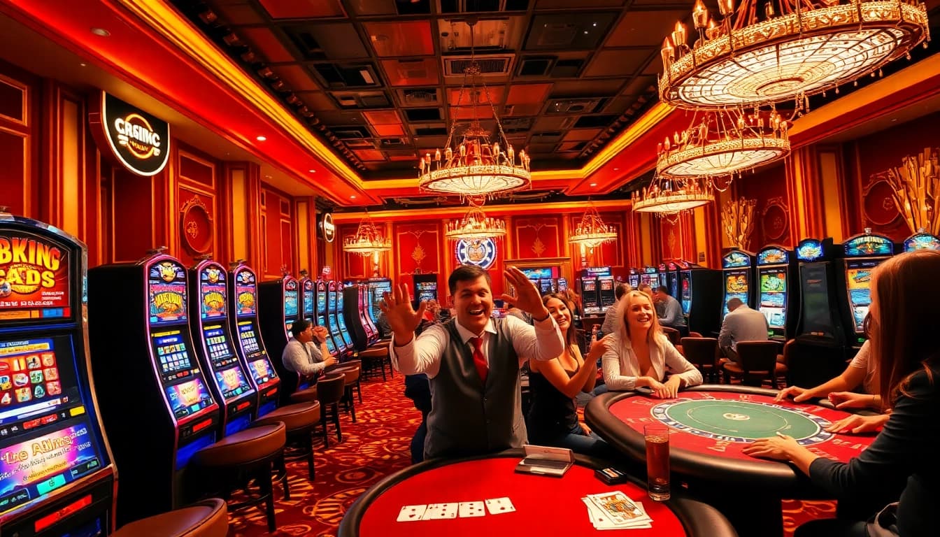 Experience the vibrant energy of 8win malaysia at a bustling casino with players and excitement.