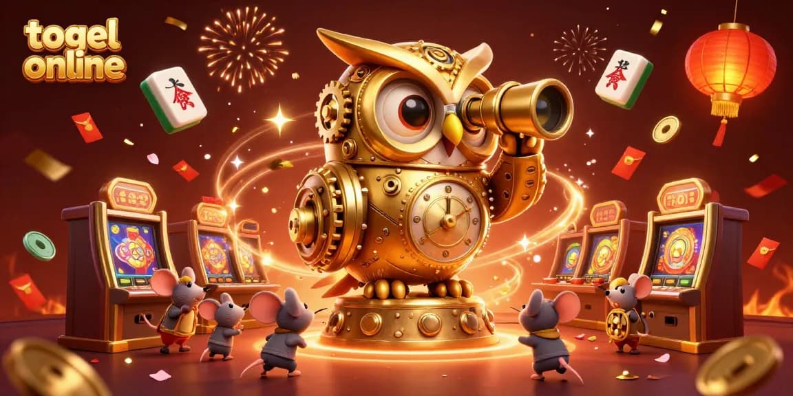 Permainan togel online dalam suasana kasino dengan hiasan mewah dan karakter kartun 3D yang dinamis.