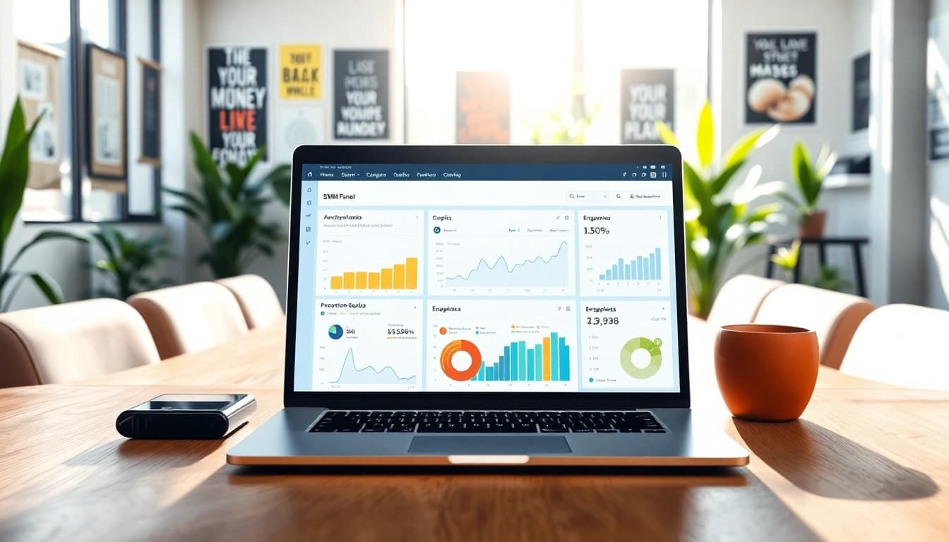 Engaging smm panel displayed on a laptop in a modern office setting