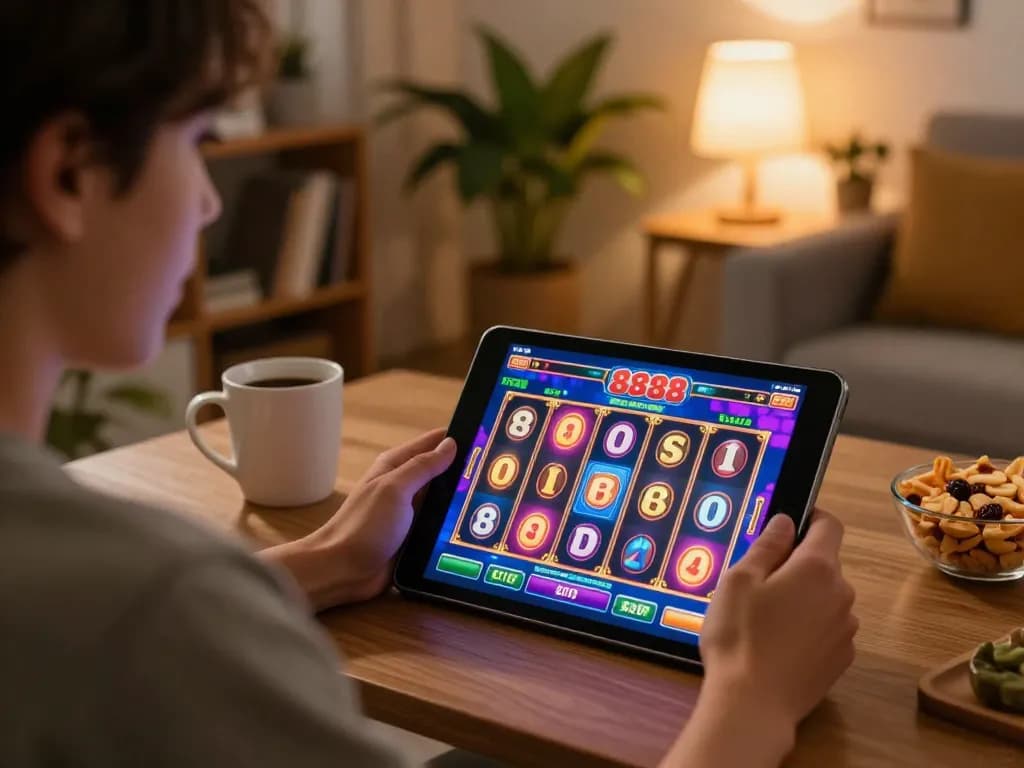 Engaging in slot88 online gaming while enjoying a cozy home atmosphere.