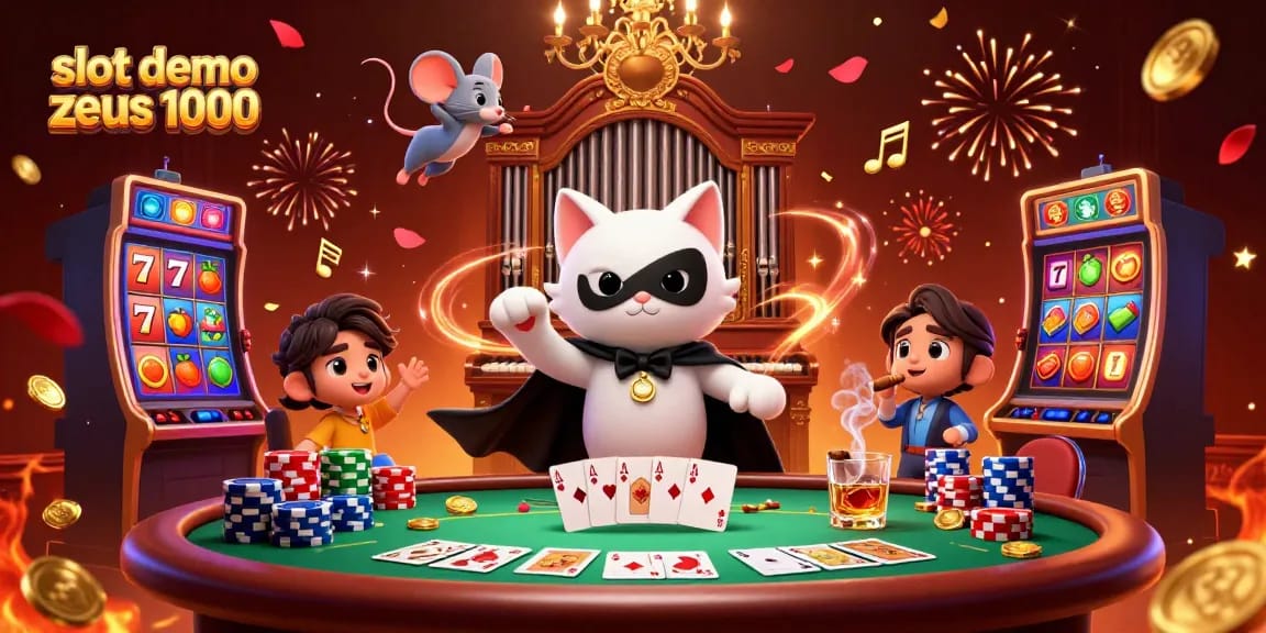 Experience the excitement of slot demo zeus 1000 in this vibrant and dynamic casino scene.