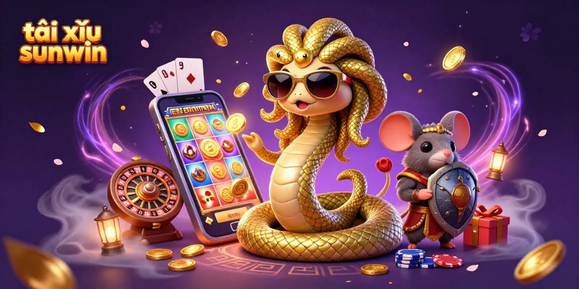 Experience the excitement of tài xỉu sunwin with friendly Medusa and a brave mouse amidst vibrant gaming elements.