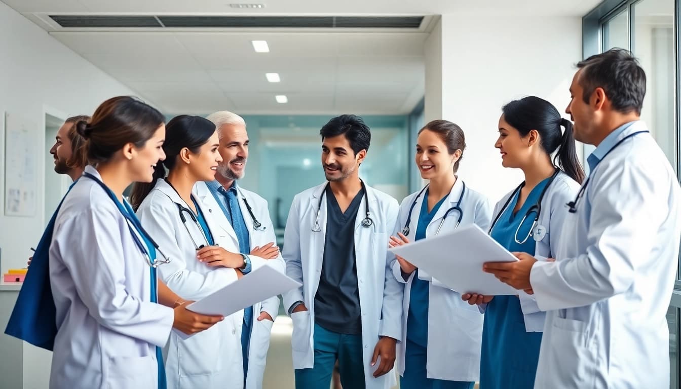 Health professionals collaborating in a modern clinic to enhance patient care.