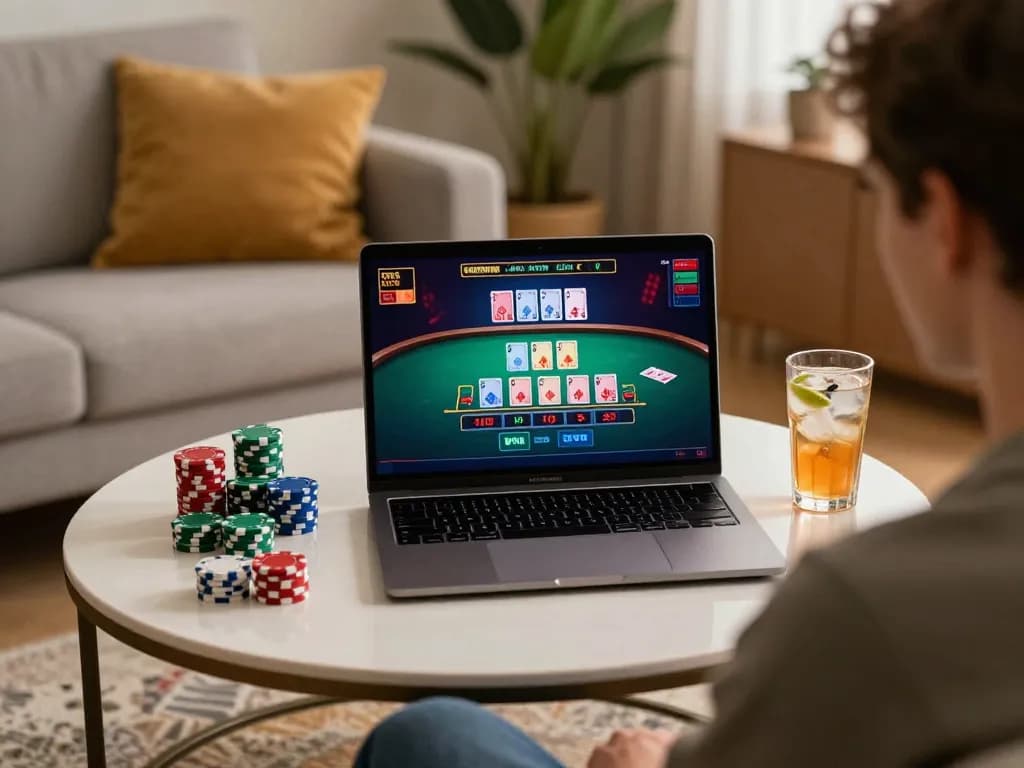 Player enjoying online blackjack at jilipinas with engaging live dealer interface in cozy home setting.