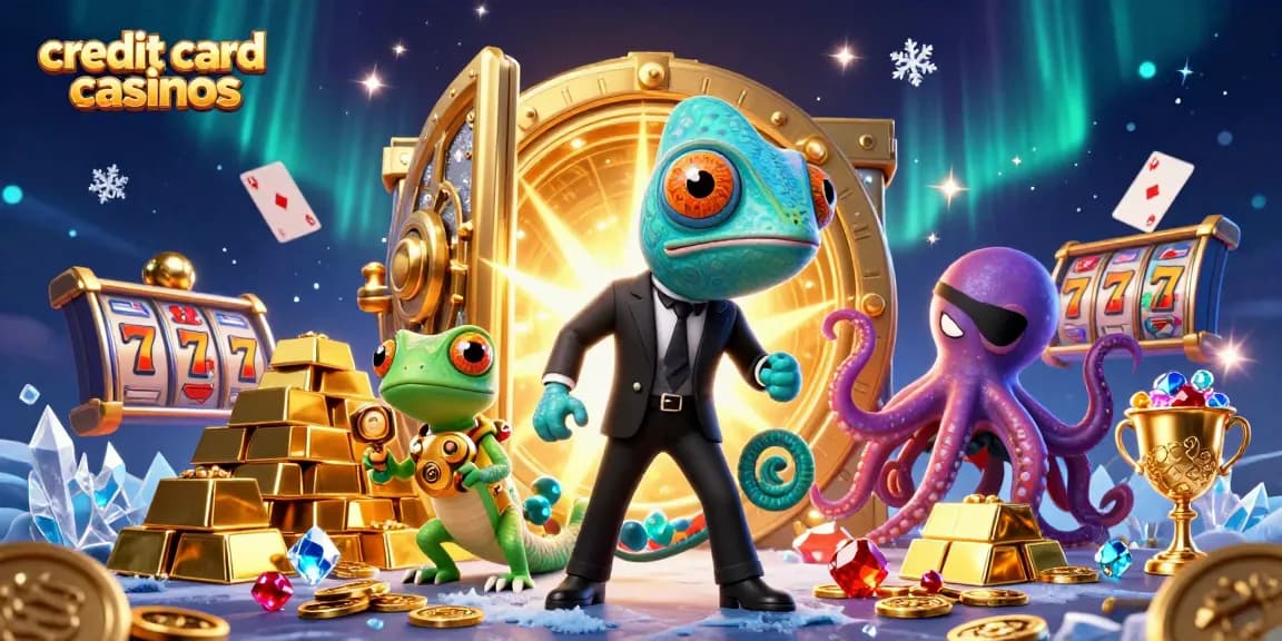Experience exciting wins at credit card casinos with playful characters amidst dazzling treasures and dynamic games.