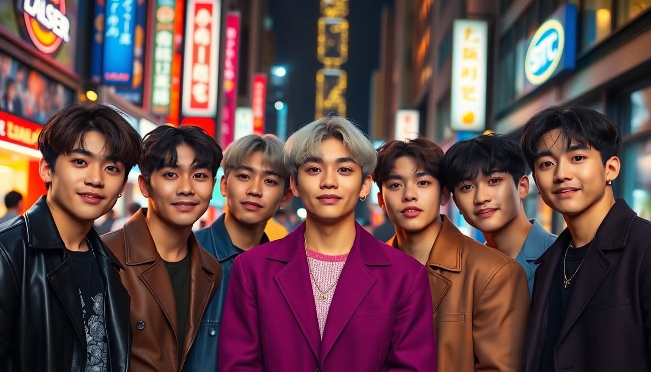 Celebrate the individual styles of bts members through a vibrant urban portrait.