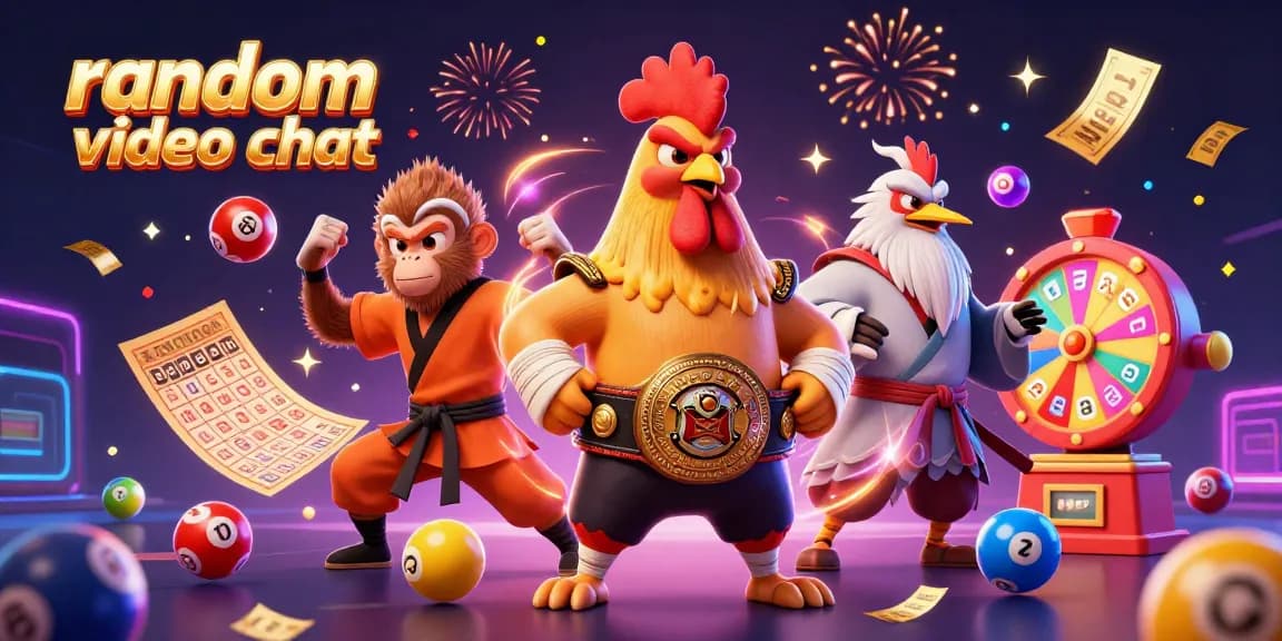 Engage in random video chat as a Muay Thai rooster, Shaolin monkey, and wise crane celebrate with gambling elements.