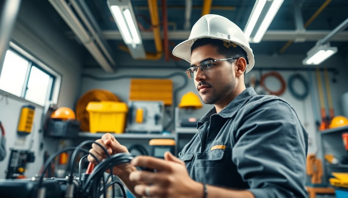 Electrician demonstrating skills in an electrical apprenticeship program.