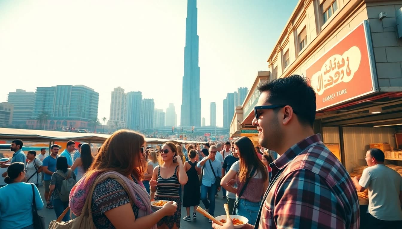 Enjoying a Dubai city tour itinerary amidst vibrant local sights and cuisine.