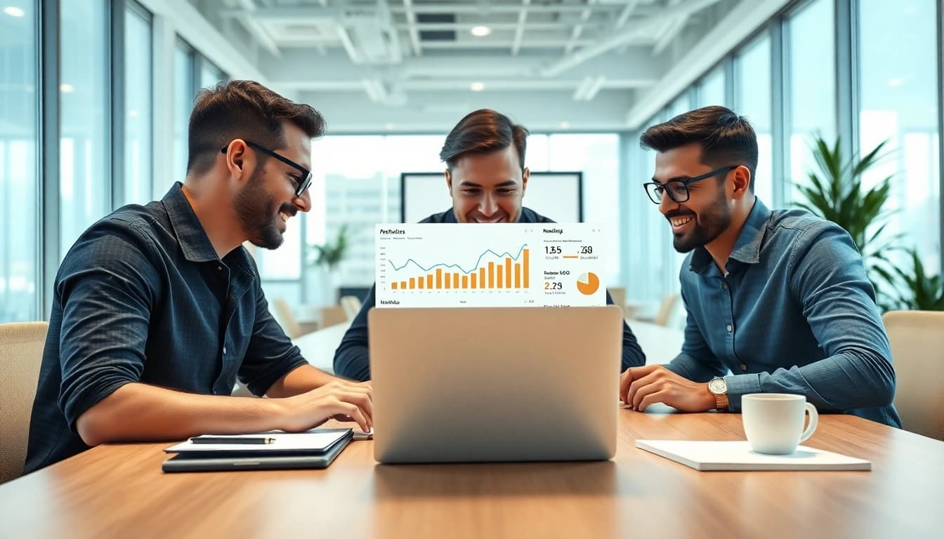 Engage in effective seo services with a professional team analyzing data in a modern office.
